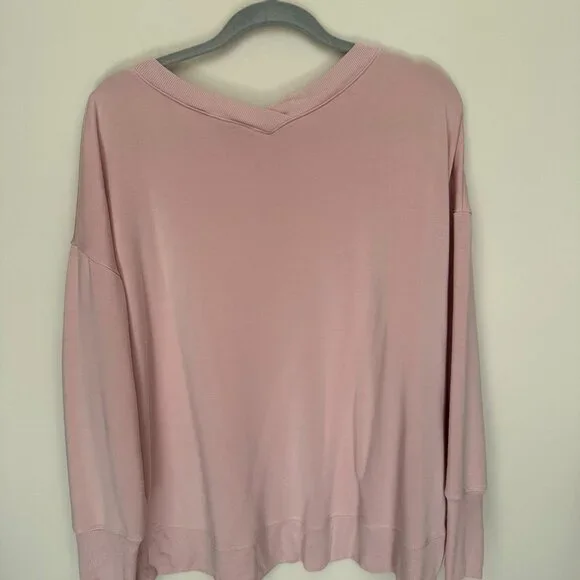 Athleta Coaster Luxe V Neck Sweatshirt, Ballet Pink - Picture 2 of 6